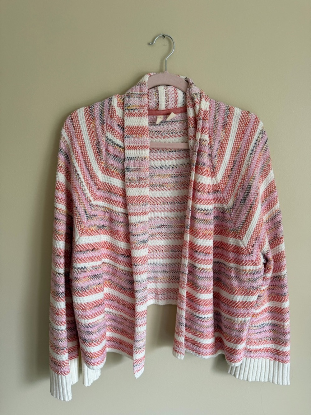 Moth Pink & Cream Striped Open-Front Cardigan